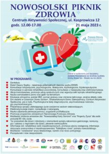 Plakat Nowosolski Piknik Zdrowia - 21.05.2023 godz. 12.00 - 17.00 CAS